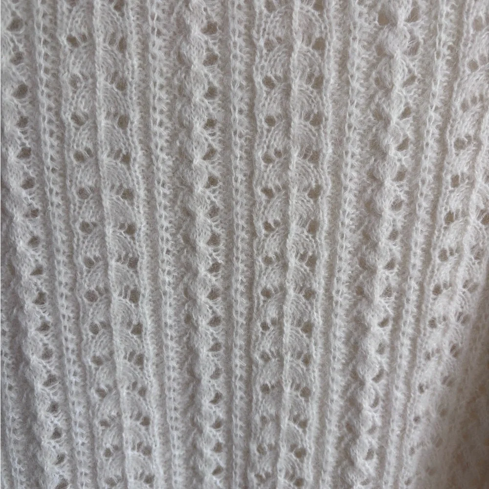 OAK + FORT Textured Cream Knit Woven Puff Sleeve Boho Oversized Sweater Top - Picture 8 of 9